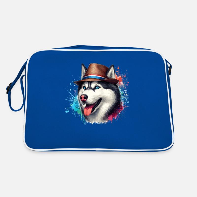 Husky-Kopf mit Hut Retro Tasche