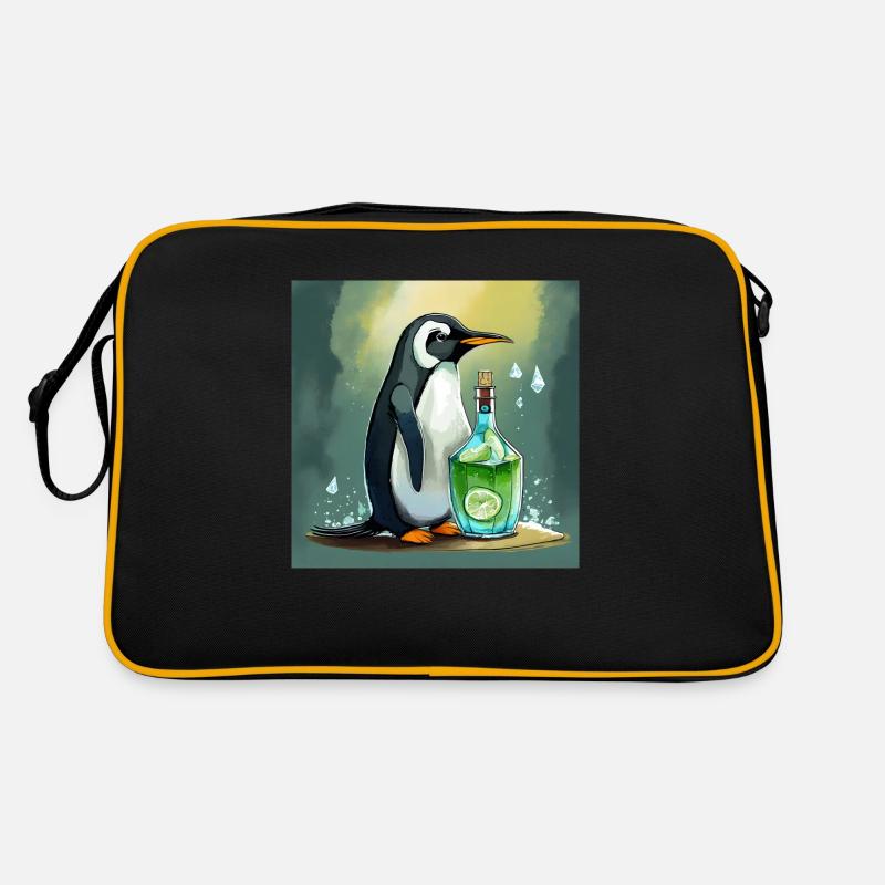 Pinguin mit einer Gin-Tonic-Flasche Retro Tasche