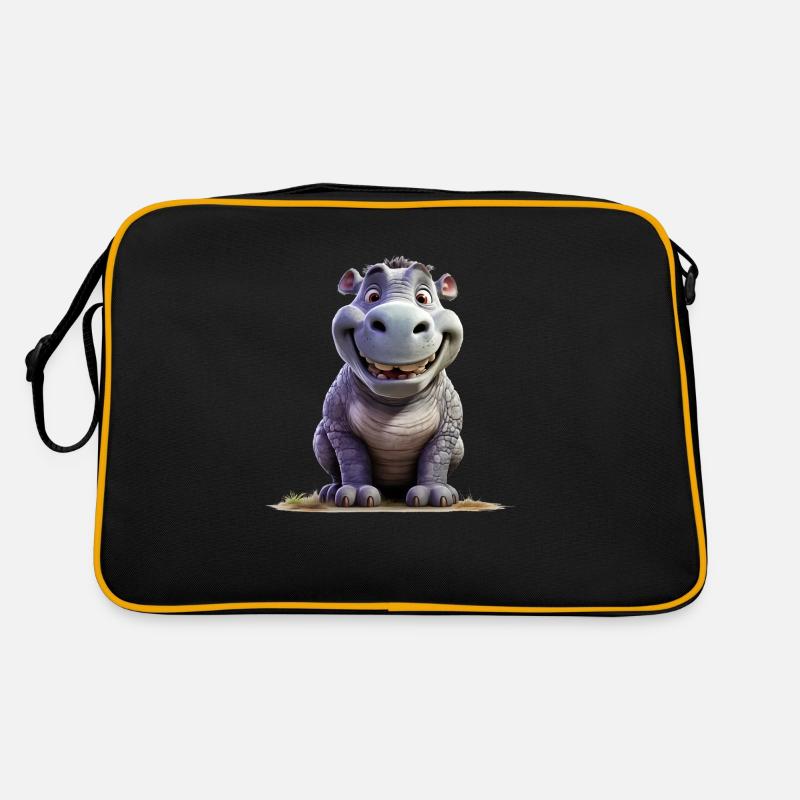 Lustiges Nilpferd - Retro Tasche - Schwarz/Gold