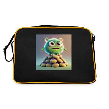 cute monster scary funny spooky sitting on a heap - Retro Bag - black/gold - Back