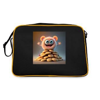 cute monster scary funny spooky sitting on a heap - Retro Bag - black/gold - Back