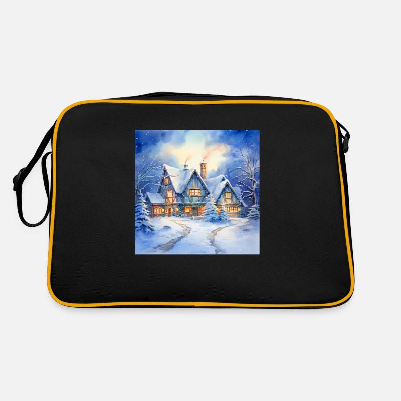 Verschneites Haus Retro Tasche