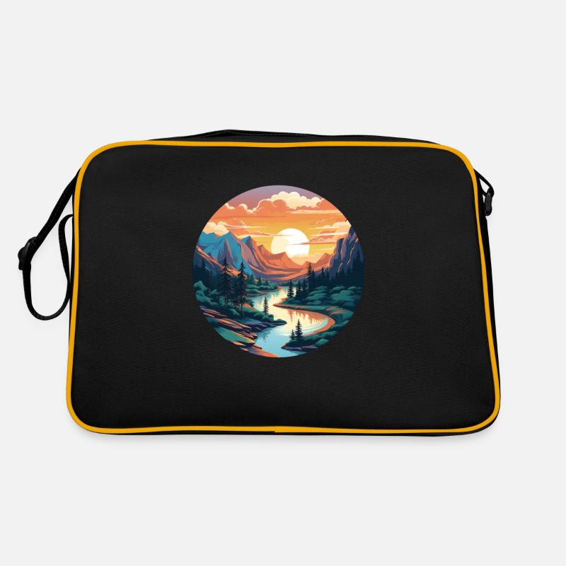 Beauté d’une rivière au coucher du soleil - Sac Retro - noir/or