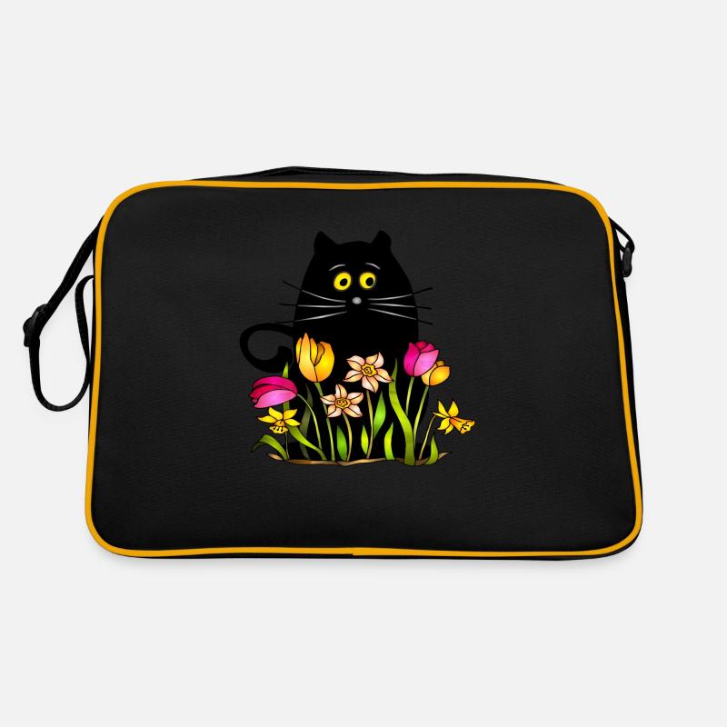 Katze - Retro Tasche - Schwarz/Gold