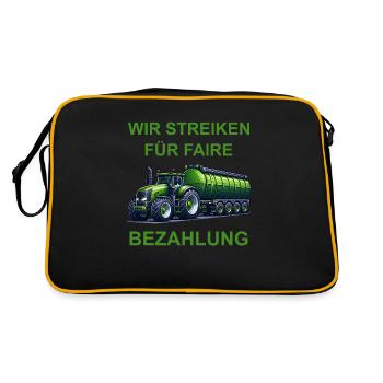 Landwirt Streik Bauer Faire Bezahlung Kundgebung - Retro Tasche - Schwarz/Gold - Hinten