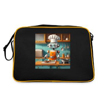 cute little orange futuristic vintage robo - Retro Bag - black/gold - Back