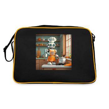 cute little orange futuristic vintage robot - Retro Bag - black/gold - Back