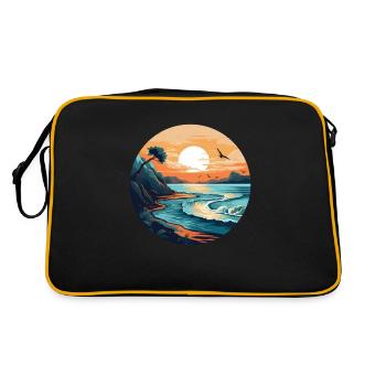 Sonnenuntergang Ozean - Retro Tasche - Schwarz/Gold - Hinten