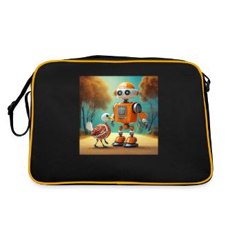 mignon petit robot se promène avec sa dinde extraterrestre - Sac Retro - noir/or - Dos