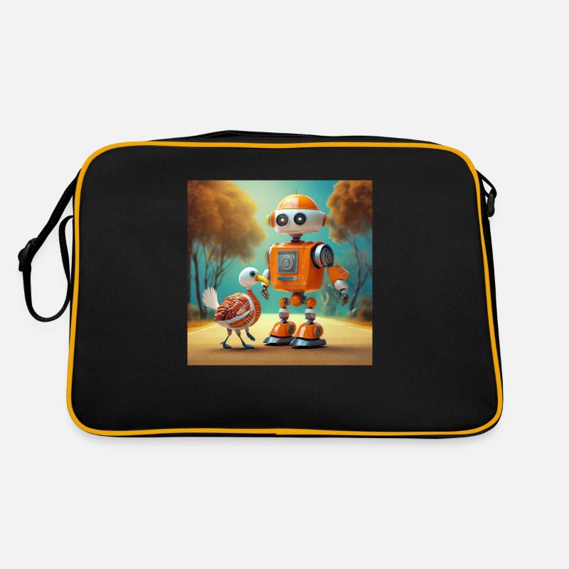 cute little robot is walking with its alien turkey Retro Bag