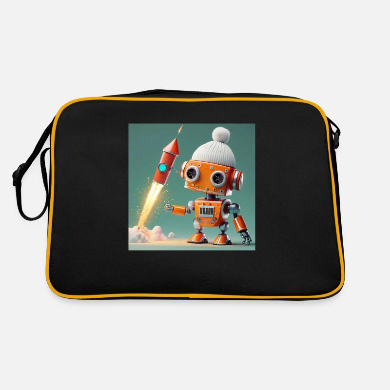 cute robot is launching New Year's Eve rockets Retro Bag