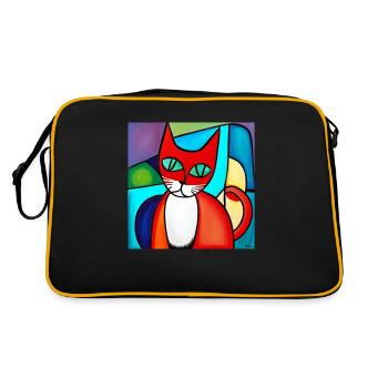 Abstract cat face on t-shirt - Retro Bag - black/gold - Back