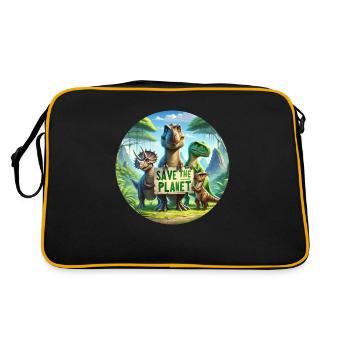 Dinosaurier Familie - Retro Tasche - Schwarz/Gold - Hinten