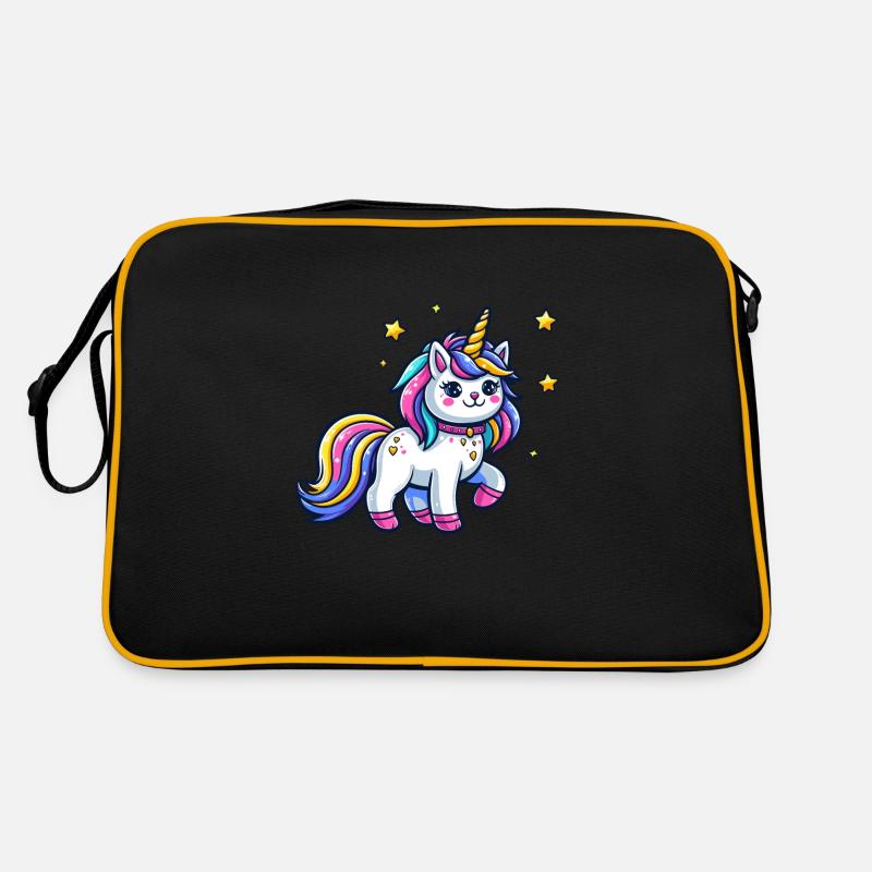 Einhorn-Katze - Retro Tasche - Schwarz/Gold