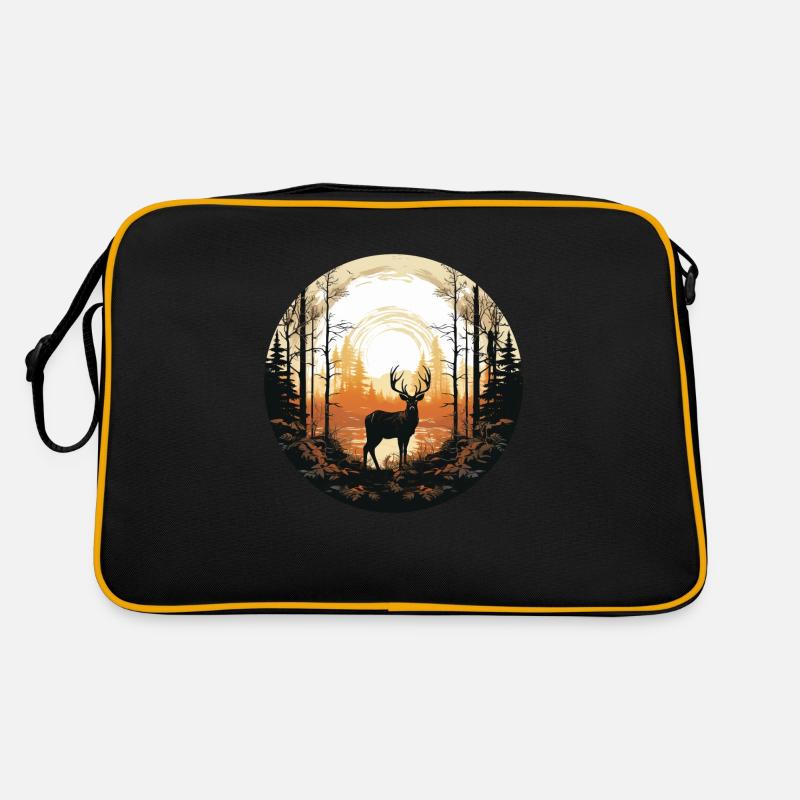 Rehe im Wald - Retro Tasche - Schwarz/Gold