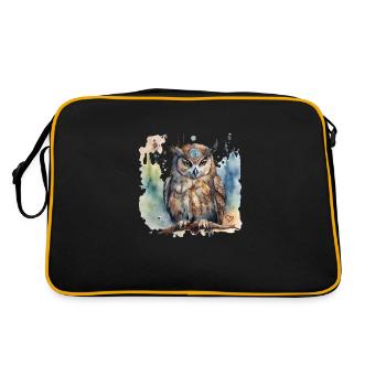 Schamanisches Krafttier Eule, Weisheit, Intuition - Retro Tasche - Schwarz/Gold - Hinten