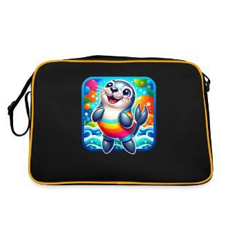 Ein lustiges buntes Design mit Siegel - Retro Tasche - Schwarz/Gold - Hinten