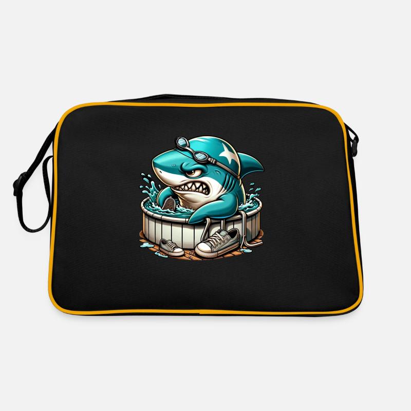 Requin cool dans un baril de natation Sac Retro