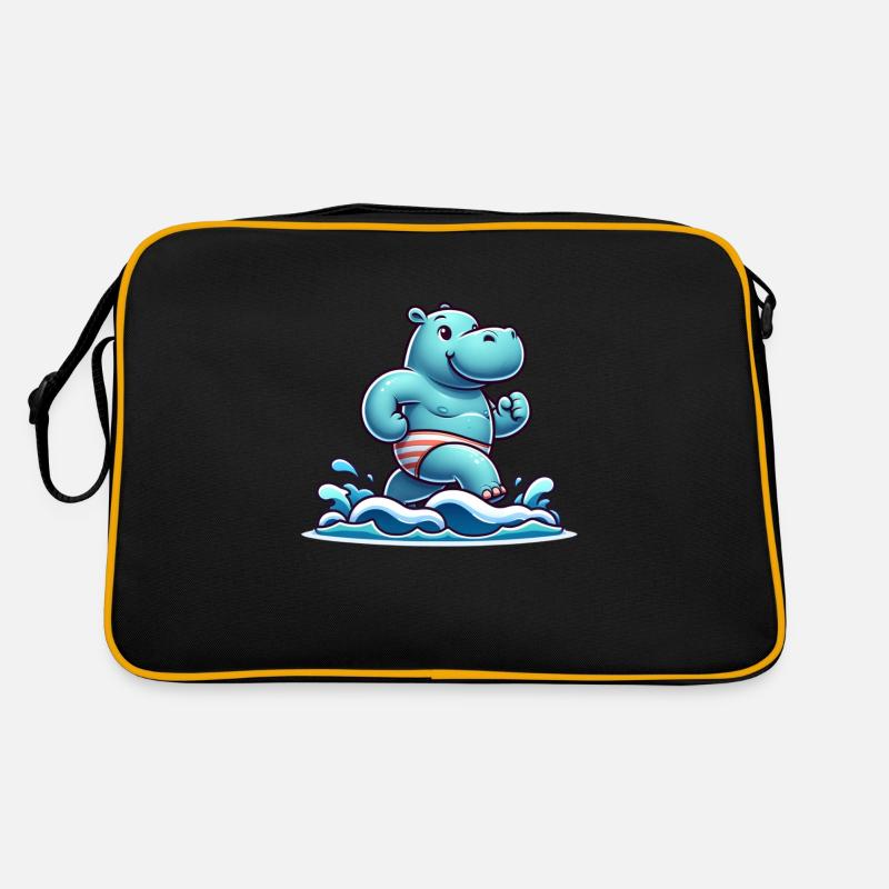 Schwimmwettkampf Nilpferd - Retro Tasche - Schwarz/Gold