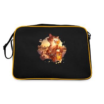 Paws & Pints: Katze mit Bier-Tee - Retro Tasche - Schwarz/Gold - Hinten