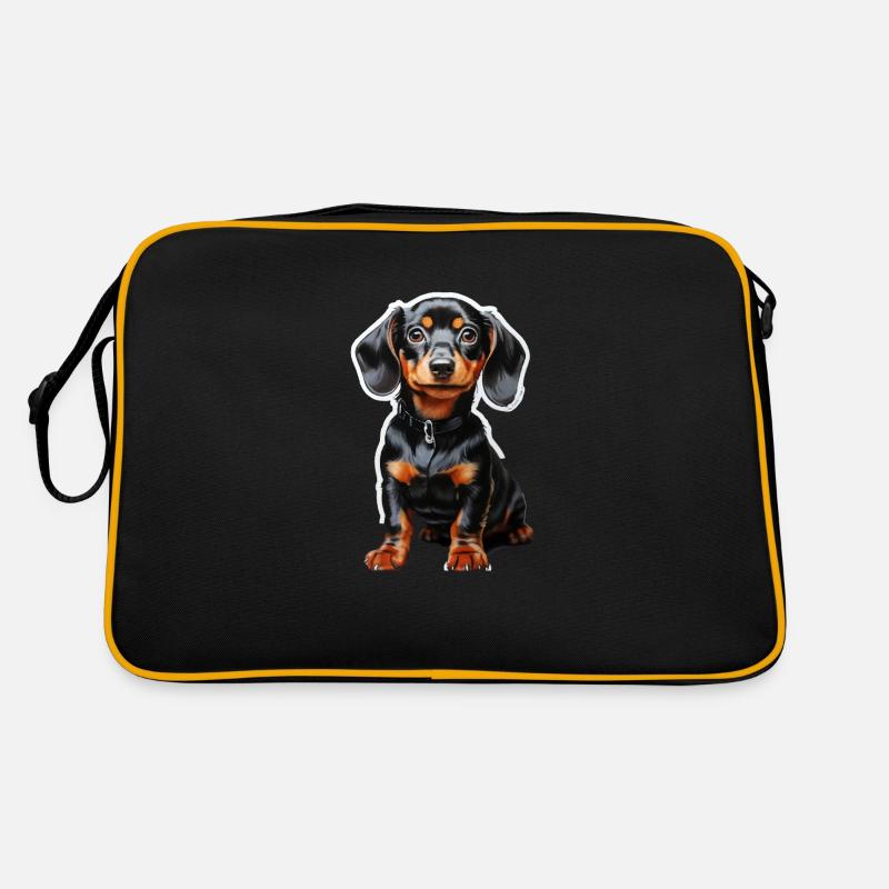 Dackel - Retro Tasche - Schwarz/Gold