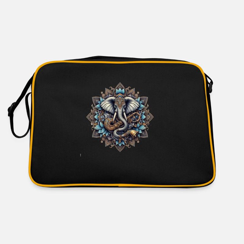 Mandala mit Elefanten - Retro Tasche - Schwarz/Gold