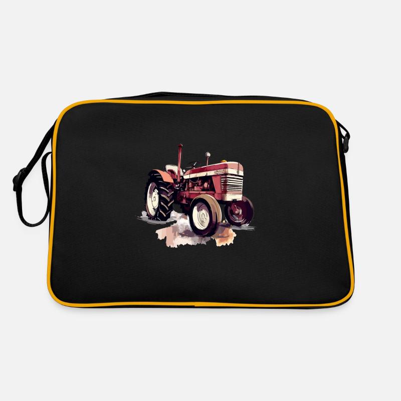 Roter Oldtimer-Traktor - Retro Tasche - Schwarz/Gold