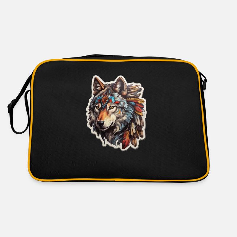 Wolf Indianer - Retro Tasche - Schwarz/Gold