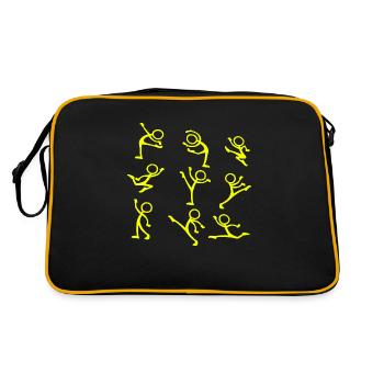 Neon Strichmännchen Menschen Kunst Illustrationen Karikatur - Retro Tasche - Schwarz/Gold - Hinten