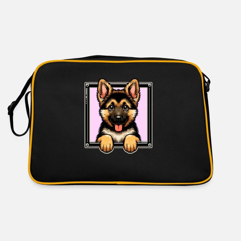 German Shepherd Pup - Retro Bag - black/gold