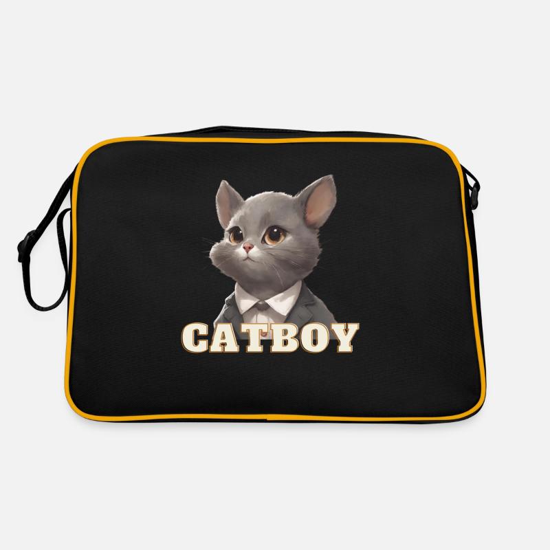 Katze - Retro Tasche - Schwarz/Gold