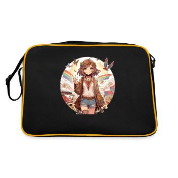 Manga Hippy Girl - Retro Tasche - Schwarz/Gold - Hinten
