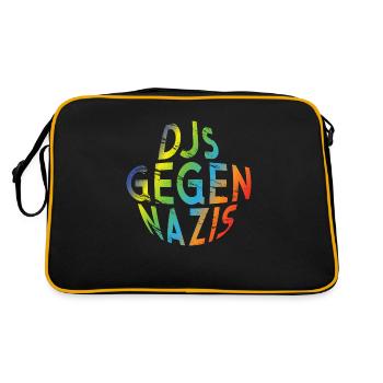 DJs gegen Nazis rundes Logo Regenbogen Design - Retro Tasche - Schwarz/Gold - Hinten
