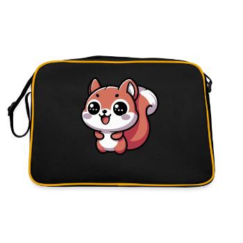 Nussig Das glückliche Kawaii-Eichhörnchen - 2 - Retro Tasche - Schwarz/Gold - Hinten