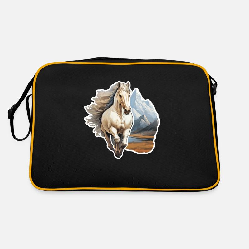 Cheval sauvage devant une chaîne de montagnes Sac Retro