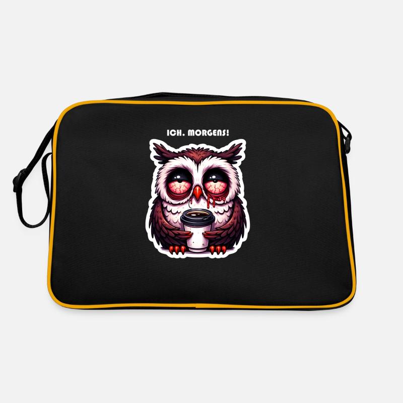 Eule verschlafen mit Kaffee - Retro Tasche - Schwarz/Gold