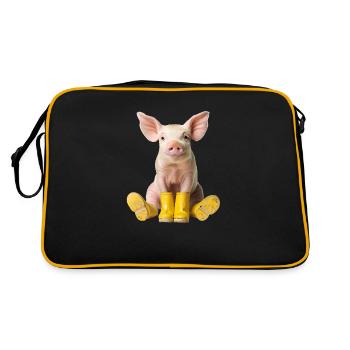 Little piglet in rubber boots - Retro Bag - black/gold - Back