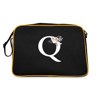 Tropischer Blumenbuchstabe Q - Retro Tasche - Schwarz/Gold - Hinten