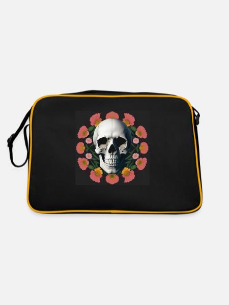 Flower-Skull - Retro Tasche - Schwarz/Gold - Hinten