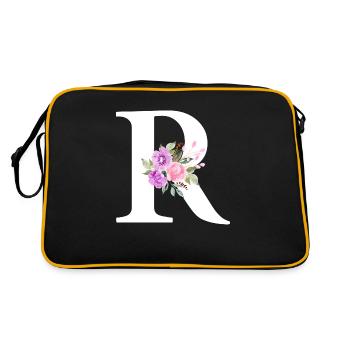 Lila Blumenbuchstabe R - Retro Tasche - Schwarz/Gold - Hinten