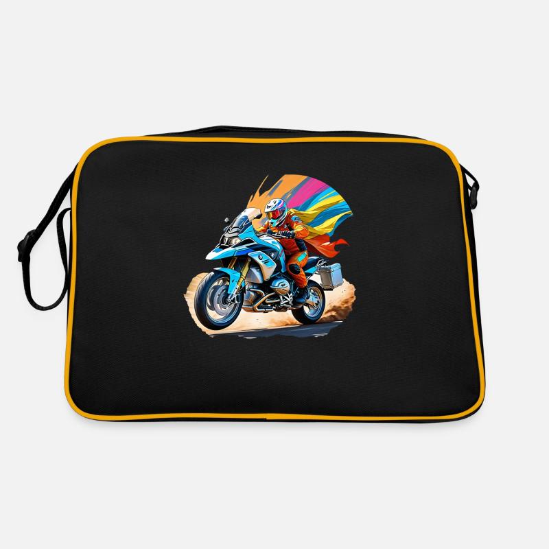 Comic Held auf Motorrad Retro Tasche
