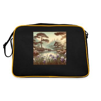 Japan Vintage Garden Pond Iris Flowers - Retro Bag - black/gold - Back