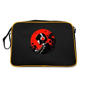 Mädchen mit Kopfhörern - frutiger Metro-Stil - Retro Tasche - Schwarz/Gold - Hinten
