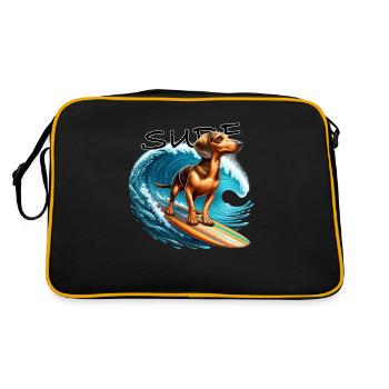Dachshund hunting dog surfer with dogs summer and surf - Retro Bag - black/gold - Back
