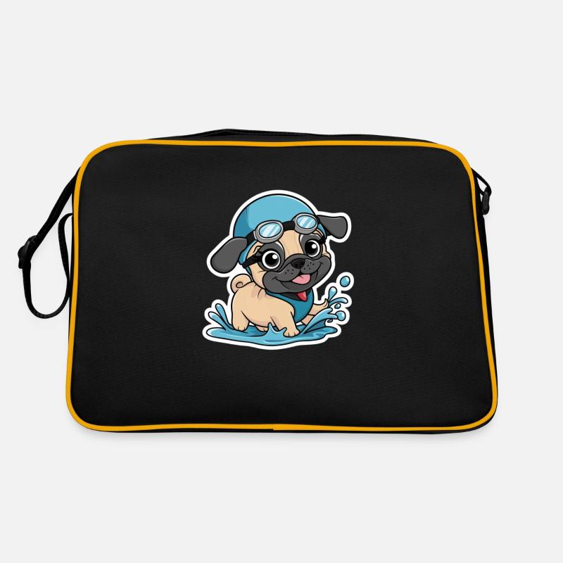 Mops-Schwimmparty: Planschspaß mit Welpen! Retro Tasche