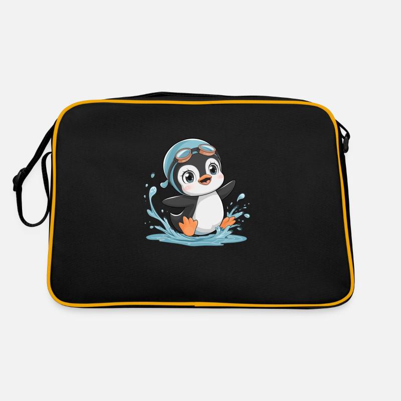 Penguin Fun: Spaß im Wasser! - Retro Tasche - Schwarz/Gold