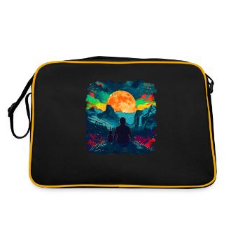 Vater und Sohn beobachten den Mond - Retro Tasche - Schwarz/Gold - Hinten