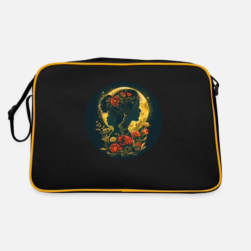 Mutter und Tochter im Mondschein - Retro Tasche - Schwarz/Gold