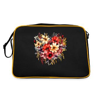 Blumen Hippie Soul Groovy Sommer Zeit Frieden Liebe - Retro Tasche - Schwarz/Gold - Hinten