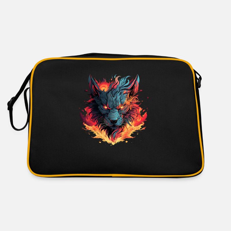 Flammenwolf der Hölle - Retro Tasche - Schwarz/Gold
